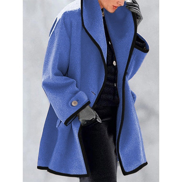 💃❄️🎀【S-5XL】Νέο φθινοπωρινό-χειμερινό πολύχρωμο παλτό από μαλλί με κουκούλα, χαλαρή γραμμή και στρογγυλεμένη λαιμόκοψη.
