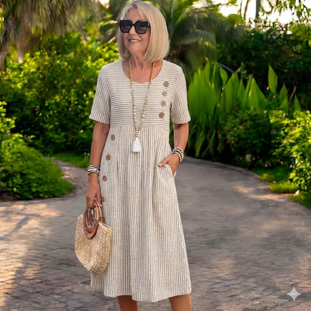 Julia – Vestido midi a rayas ligero y fluido【S-2XL】