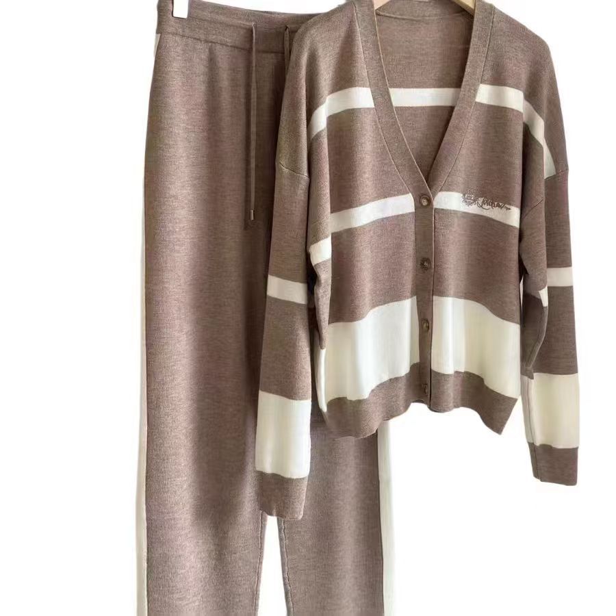 🐏👕👖Kupite 1 in dobite 1 gratis 🔥 Moderen kontrastni pleteni pulover, dvodelni komplet 【pletena jopica + dolge hlače】