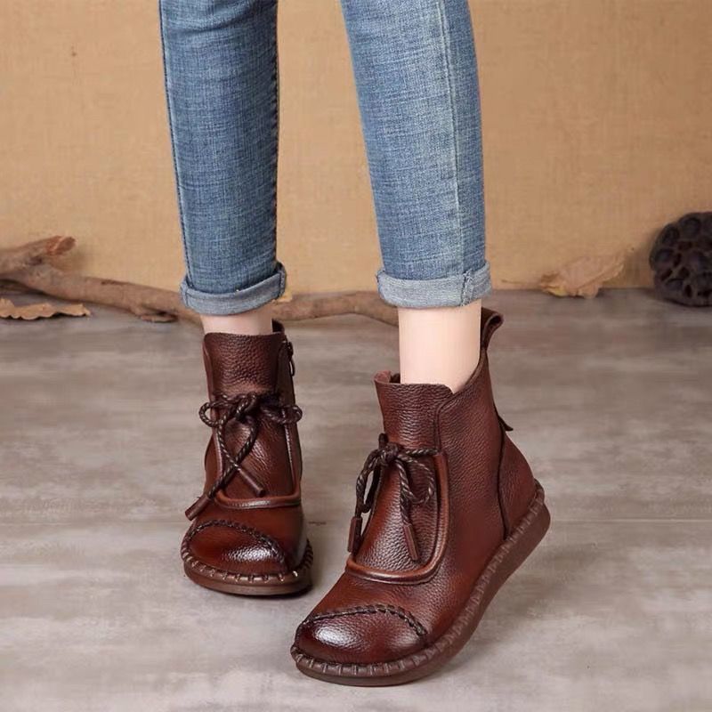👢🔥【Tallas 35-40】40% de descuento - 👍 Nuevas botas estilo retro de cuero suave para principios de otoño 2025, transpirables y cómodas