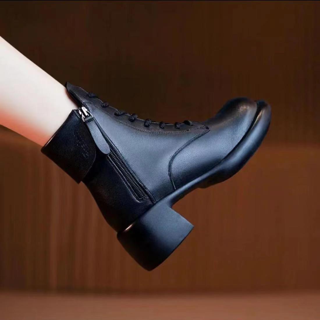 🔥✨【35-40】Botas cortas de suela gruesa británicas nuevas de otoño e invierno 2024--3778806