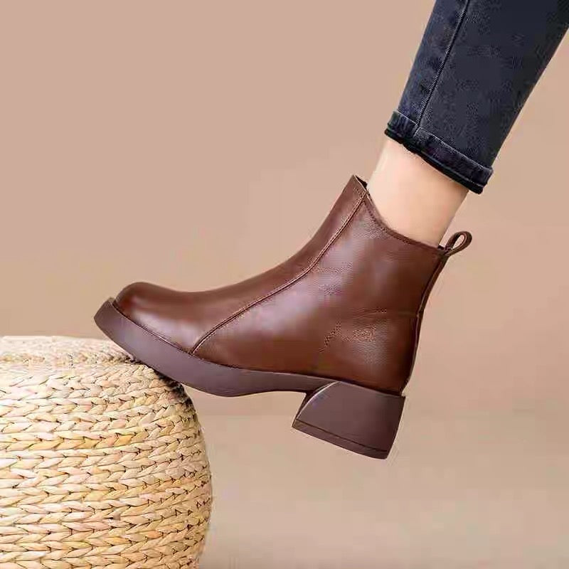 👢【35-40】2025 ❄️ Νέα Χειμερινά Γυναικεία Μποτάκια Μάρτιν , Μποτάκια από Δέρμα 🖤, Ζεστά Πουπουλένια Μποτάκια 🔥
