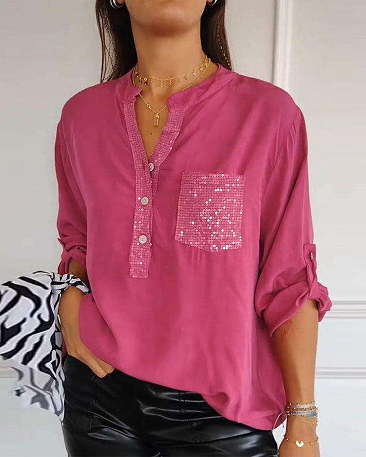 【S-5XL】Camisa informal de cuello en V en color liso (2024). 3638909