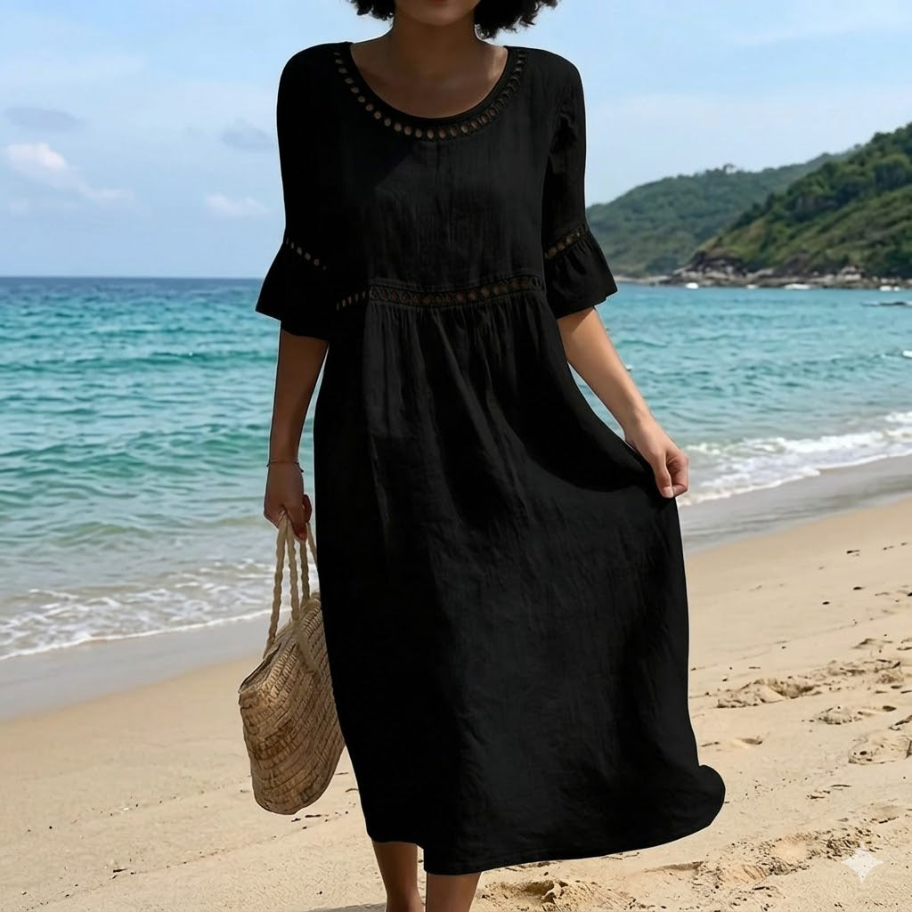 ✨👗【S-3XL】Nova ljetna haljina od prirodnog lana, dizajn puf rukava, svježa i prozračna, super mekana i udobna.