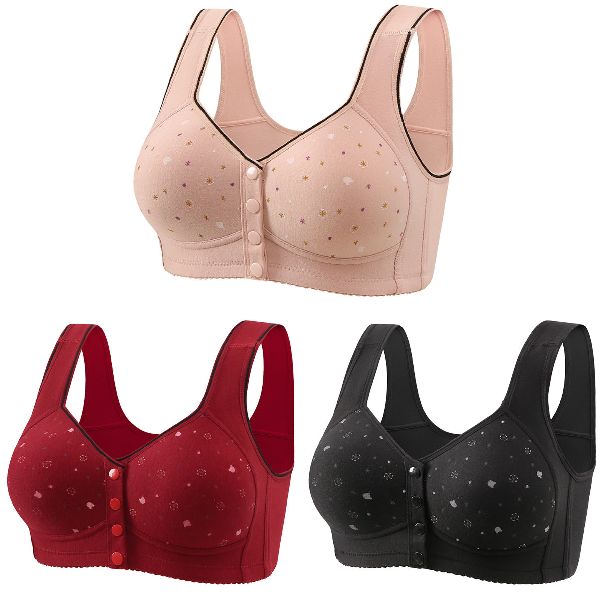 🏆【3 paquetes】【40-120 kg】Sujetador sin aros para mujer, cierre frontal ❤️ Algodón Tencel, natural, antibacteriano y cómodo