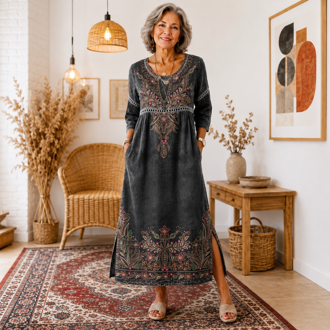 Julieta | Vestido estampado con diseño elegante de estilo vacacional, corte holgado que estiliza y alarga la figura