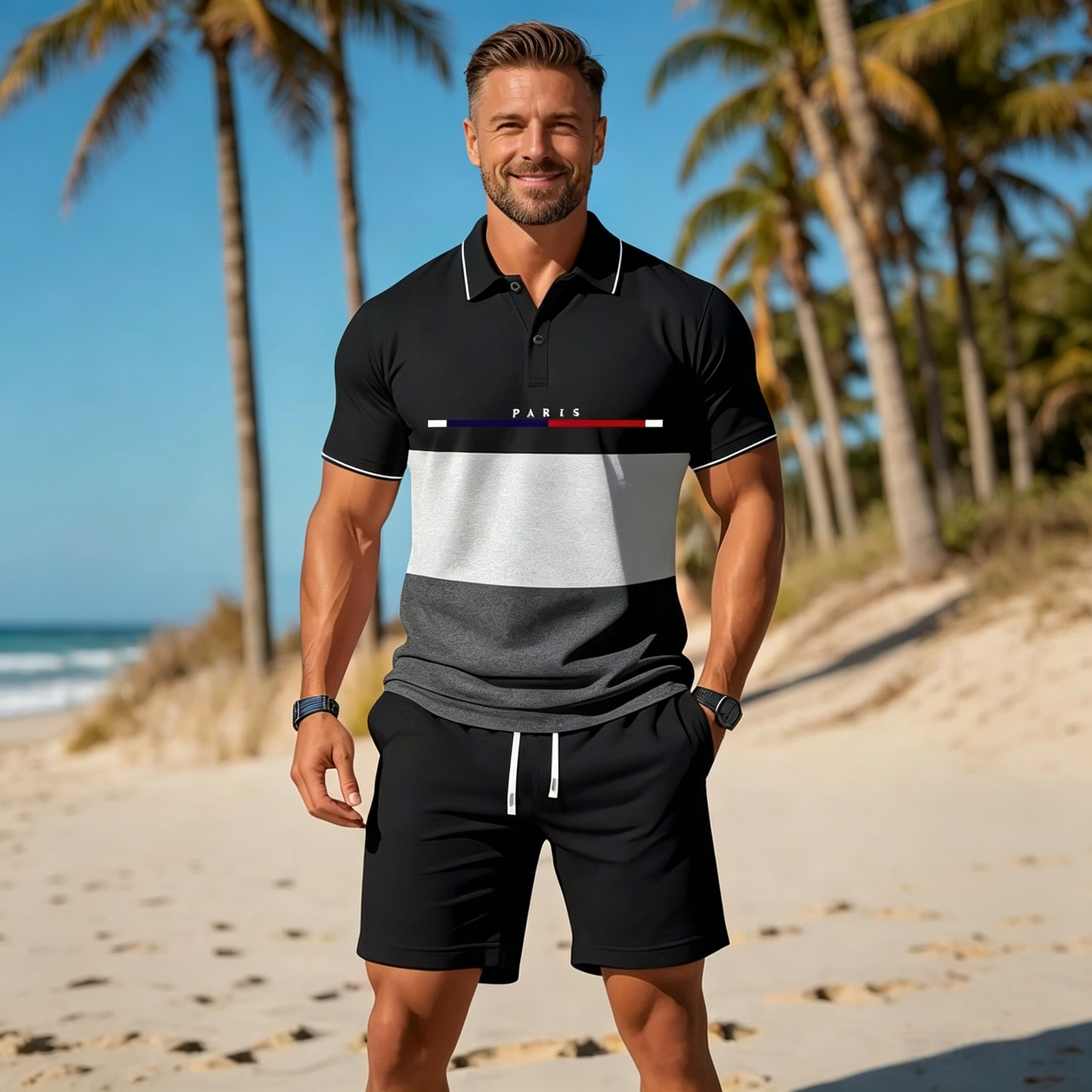 【L-5XL】Muški ležerni sportski komplet kratkih rukava s polo majicom i odgovarajućim kratkim hlačama, lagan i mekan, vrlo udoban za svakodnevno nošenje.