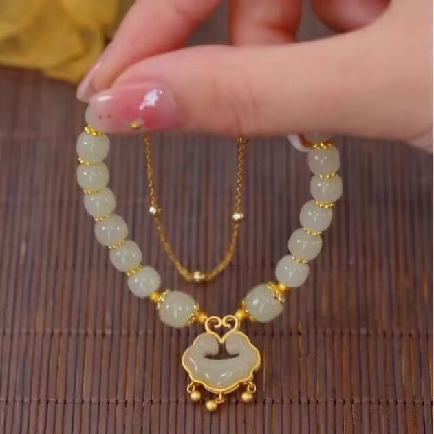 ✨Velika rasprodaja za Dan žena【Kupi jedan, drugi besplatno】Nova 14K zlatna i Hetian jade narukvica3919919