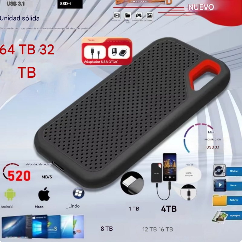 🔥【Último día con 50 % de descuento】🔥【64TB】Disco duro de estado sólido móvil de alta velocidad