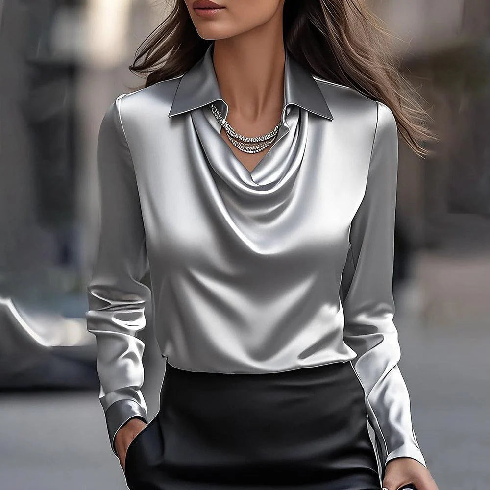 【Elegantna satenska košulja za proljeće/ljeto】🔥✨Ženska jednobojna košulja s ovratnikom i printom