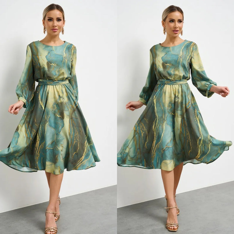 🌿👗【Proljetna vila】elegantna zelena haljina s dugim rukavima i suknjom🌸💃
