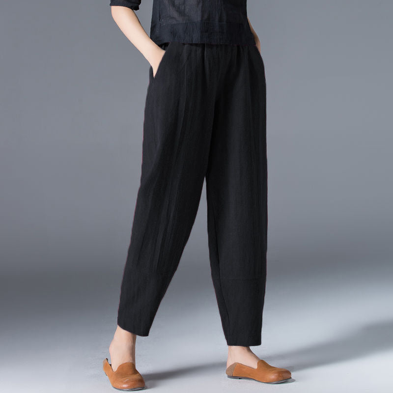 🔥🔥Pantalón casual de algodón y lino para mujer con cintura elástica3670631