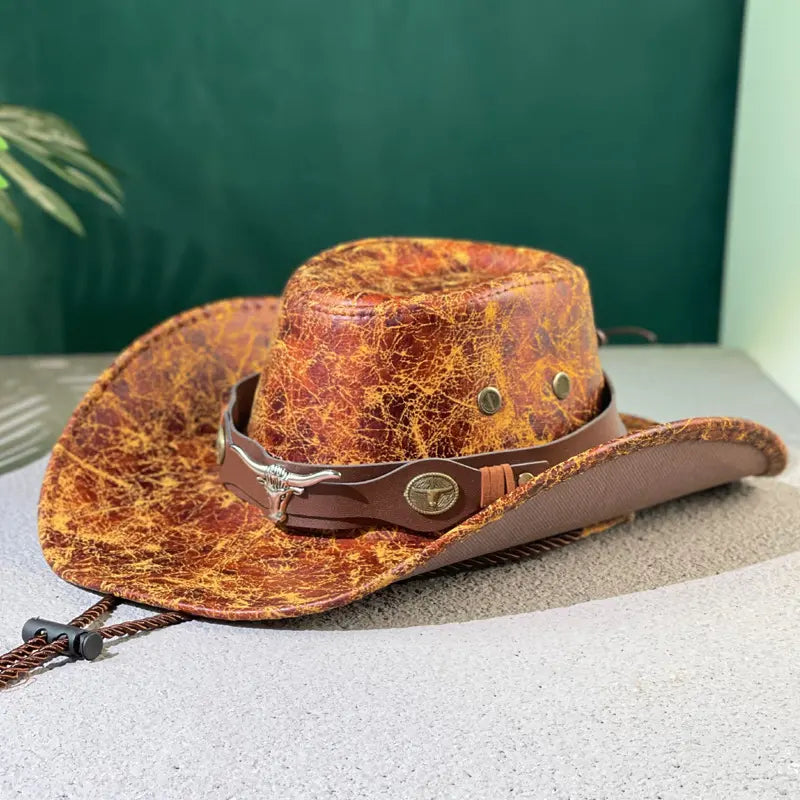 🤠Iskoristite 50% popusta! 🌟Retro kaubojski šešir širokog oboda s remenom za kapuljaču - fedora u zapadnjačkom stilu s iznošenim rubom