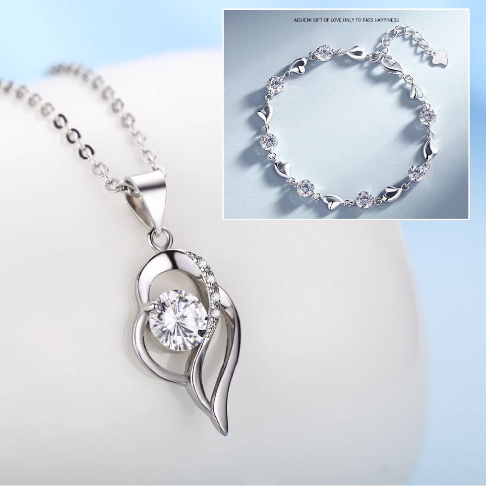 ✨Sezona vruća rasprodaja💎Komplet narukvice i ogrlice od 925 srebra s uzorkom oceanskog srca