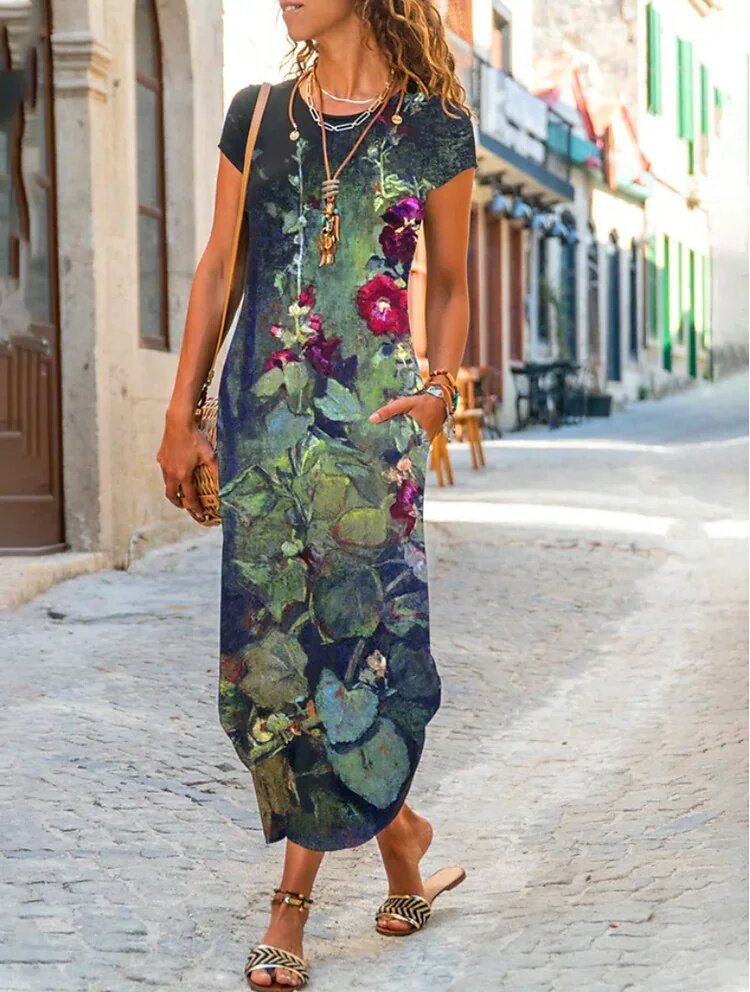 Vestido holgado con bolsillos y estampado de alta calidad para mujer, nuevo, 2024 - 3733536