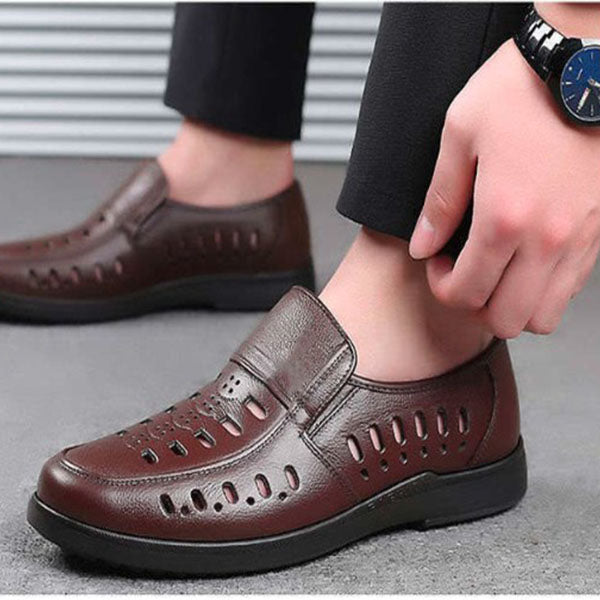 【38-44】Zapatos de cuero de verano para hombre con suela gruesa, zapatos de cuero transpirables y fáciles de usar.