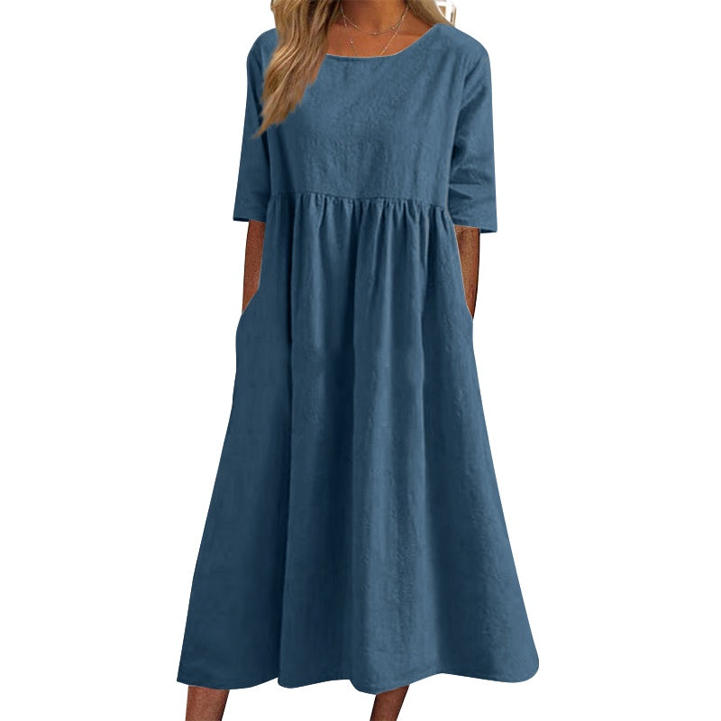 💥👗【S-5XL】2024 Pamučna ležerna haljina s džepovima--3709276