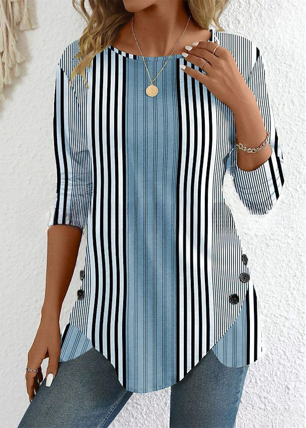 🔥【Descuento por tiempo limitado 38%】【S-3XL】Nueva blusa estampada a rayas de primavera para mujer 3904756