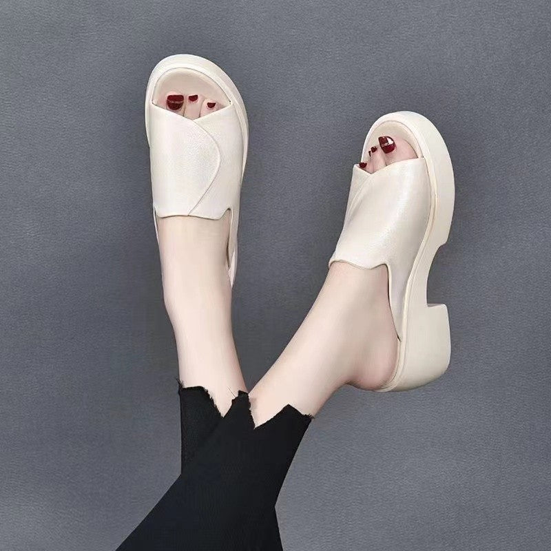 【35-40】Zapatillas de tacón grueso de color liso para mujer de moda 3637358