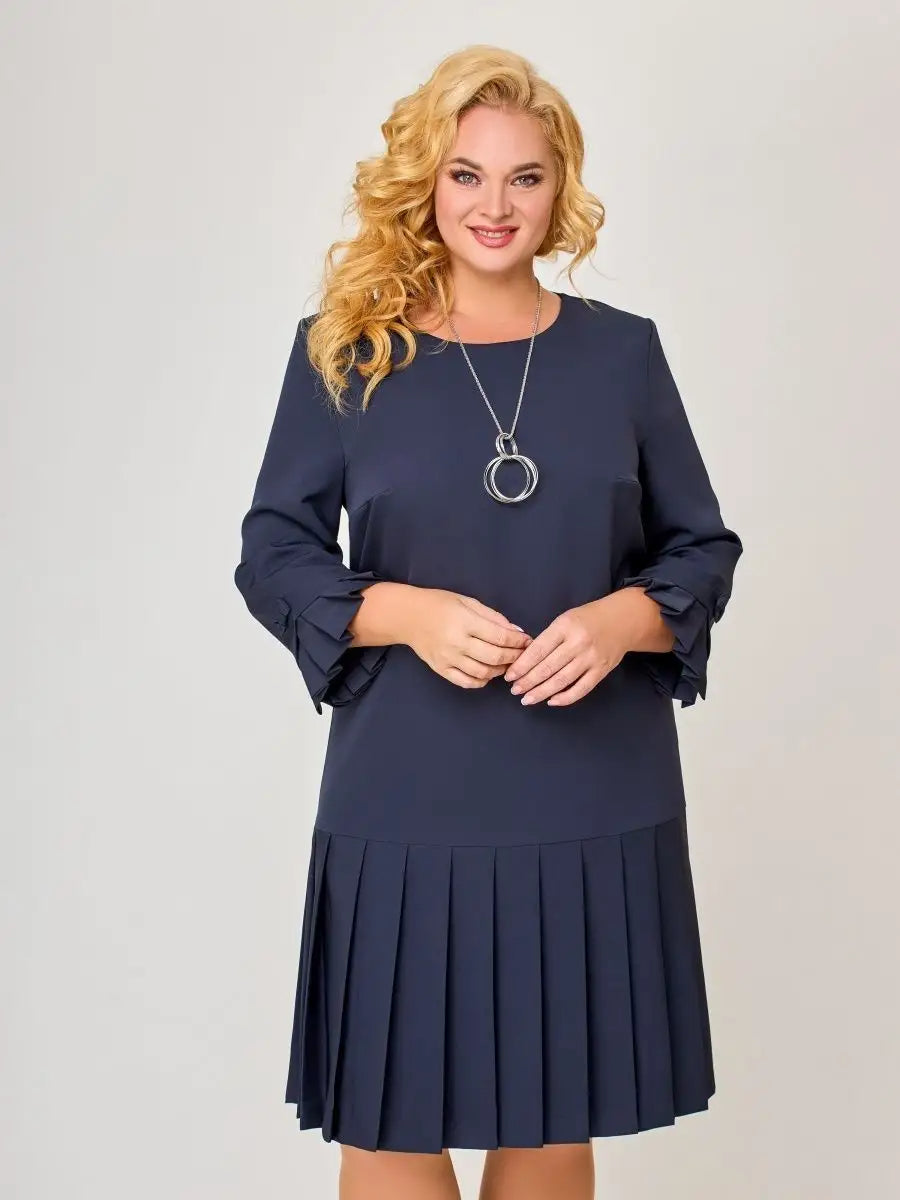 【S-5XL】👗 2024 Nowa Kolekcja Zima Wysokiej Jakości Elegancka Sukienka Jednokolorowa--3820609