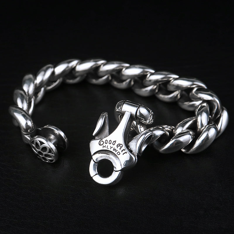 【Hecho de plata pura】🔥Pulsera vintage para hombre con patrón de la suerte, estilo punk urbano, hecha a mano para una apariencia única