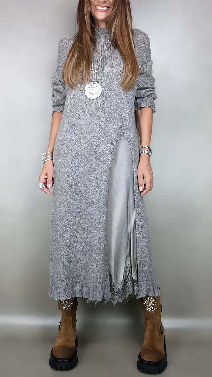 【XS-3XL】👗Nuevo conjunto de encaje, con abertura, diseño de suéter, conjunto de dos piezas vestido-suéter con tiras y abertura