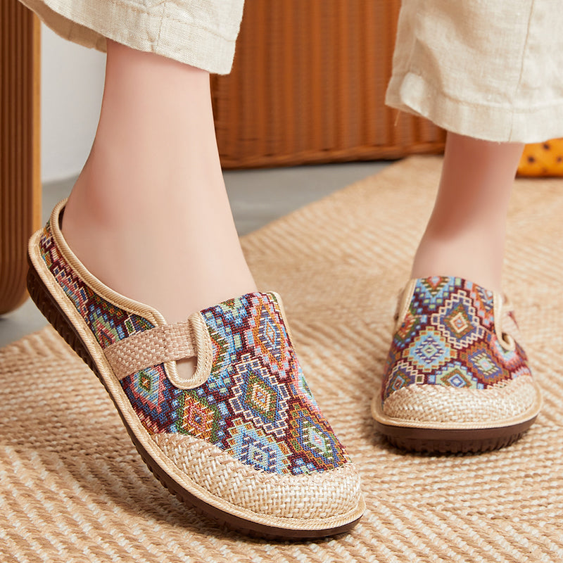 💖【35-41】Zapatillas de mujer con suela de lino suave bordada