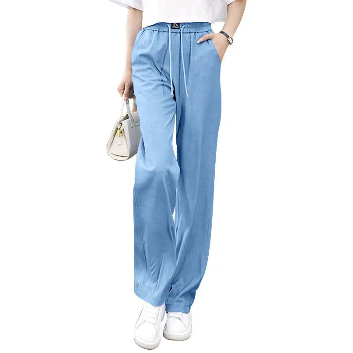 ❤️【S-3XL】Traperice širokih nogavica od ledene svile s visokim strukom – udobne i moderne, savršen izbor za ljeto