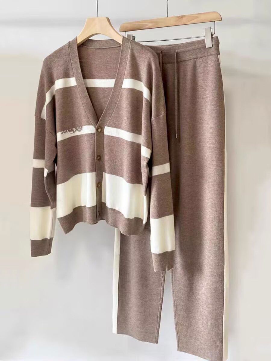 🐏🔥【S-5XL】【Dzianina + spodnie】✨🎉 Stylowy dwuczęściowy komplet z dzianiny w blokach kolorów