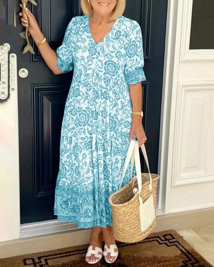 💃【S-3XL】Vestido con escote en V floral, suave, transpirable, nuevo, 2025.