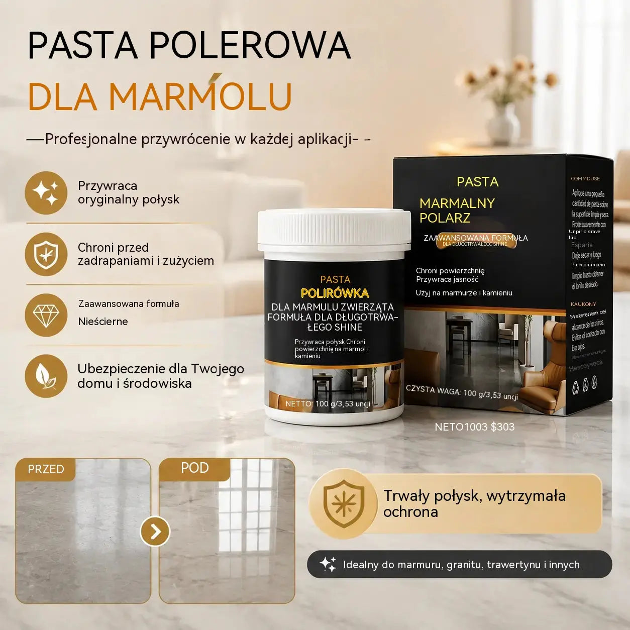 🥳 🔥 Dvije bočice za samo 35 €! ✨ Pasta za poliranje mramora – Uklanja ogrebotine, vraća sjaj i štiti površine za samo 2 minute 🛡️