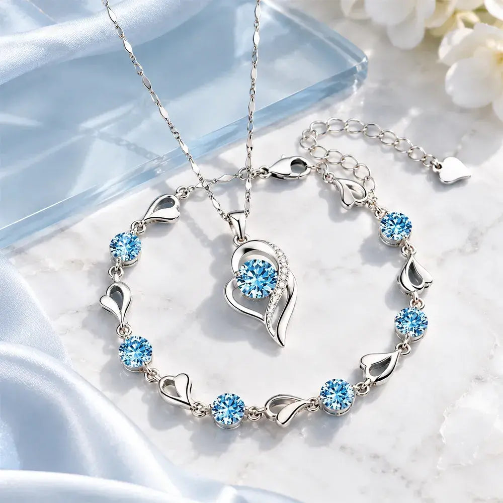 ✨✨Elegantni set ogrlice i narukvice u obliku srca, s blistavim šarenim kristalima, profinjen i lako uklopiv u svaki stil.
