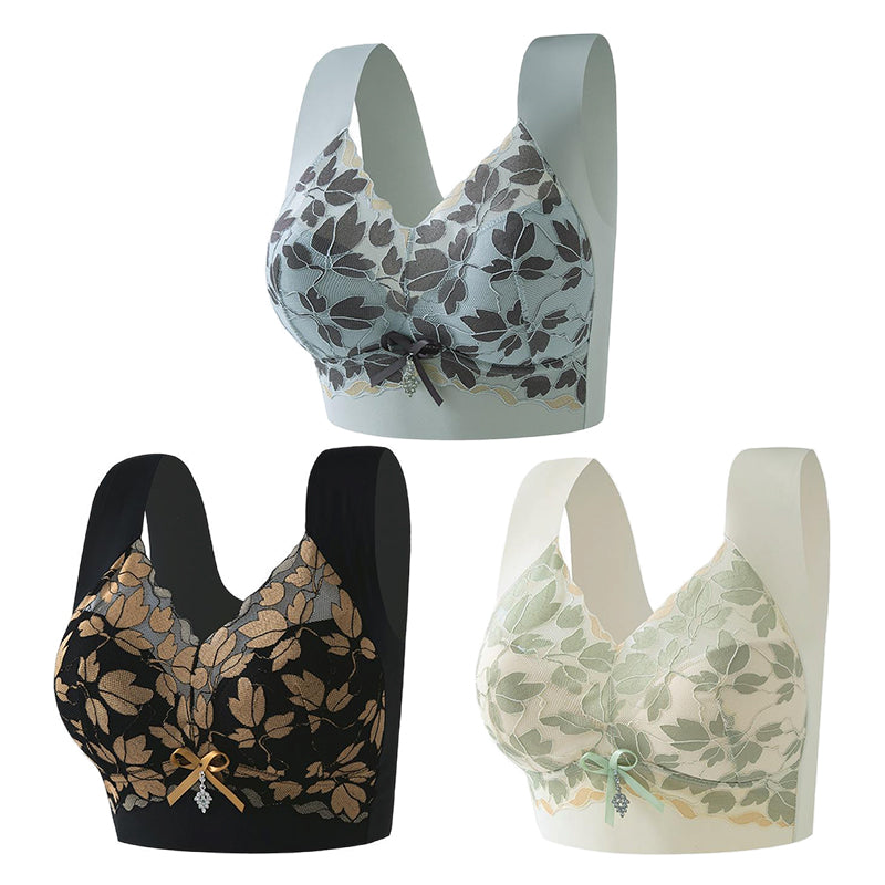 💌🌈【3 piezas】【M-4XL】Sostén de encaje de gran tamaño, sin aros, lujoso, hermoso y sexy en la parte trasera