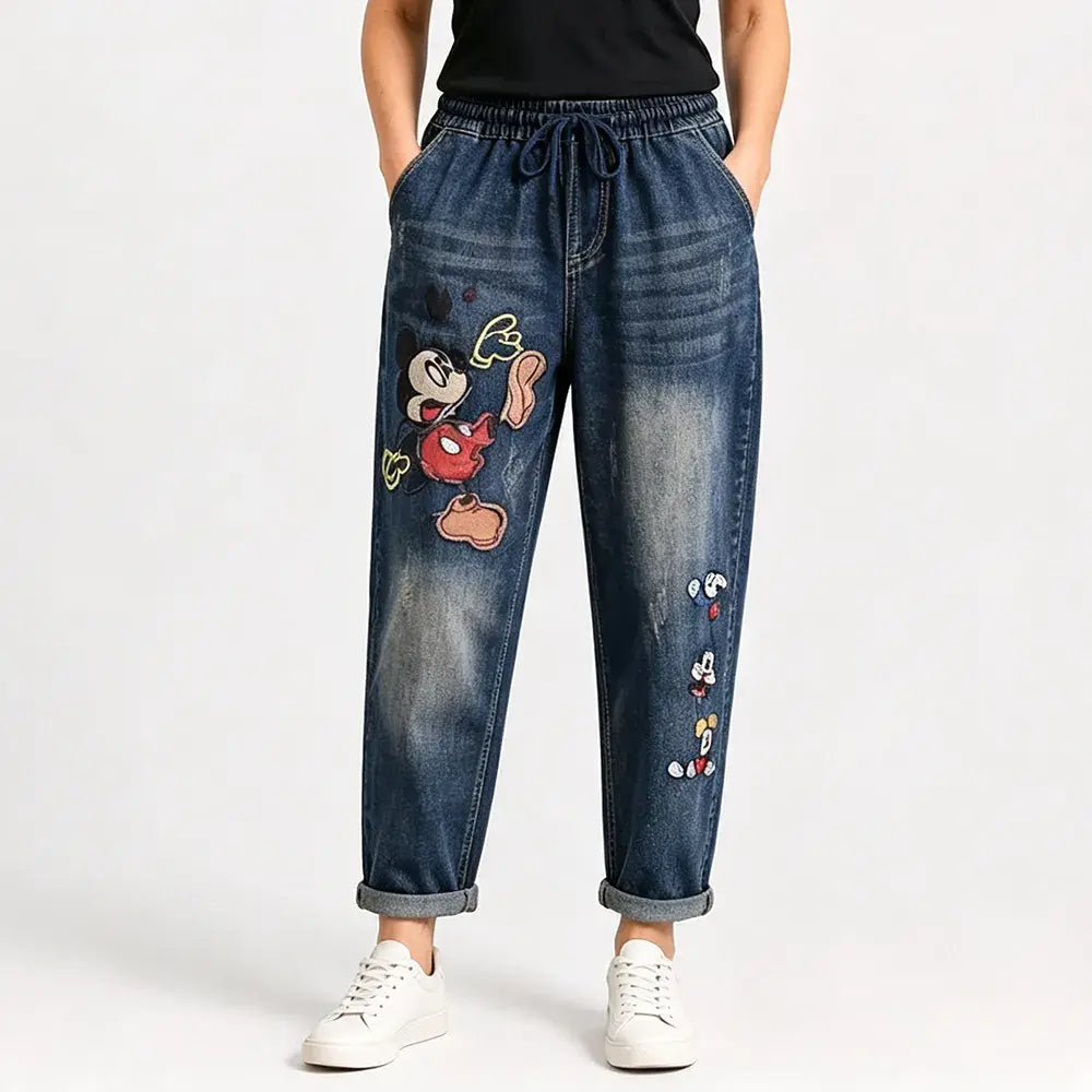 加绒:后面投 Ženske retro široke traperice s vezom i elastičnim strukom – jedinstveni stil harem traperica (veličine S-5XL, 2 boje) 👖✨🍂