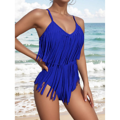 😍👙2024. [Gran oferta] Traje de baño de una pieza sin espalda con borlas y escote en V - 3691289 