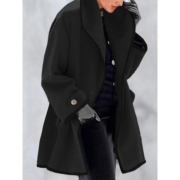 💃❄️🎀【S-5XL】Νέο φθινοπωρινό-χειμερινό πολύχρωμο παλτό από μαλλί με κουκούλα, χαλαρή γραμμή και στρογγυλεμένη λαιμόκοψη.