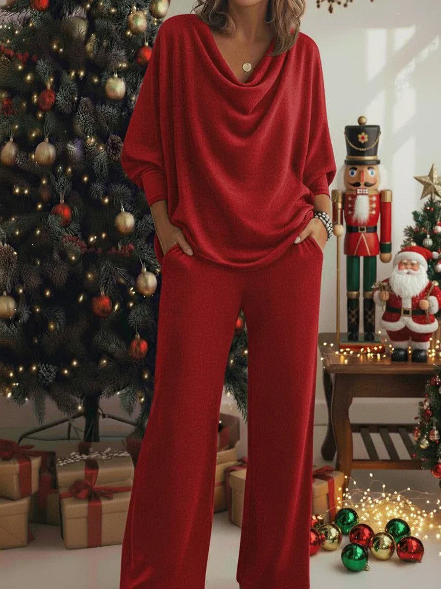 📢 60 % POPUST! 🎅 Udoben dvodelni komplet iz žameta: majica z elastičnim ovratnikom in hlače