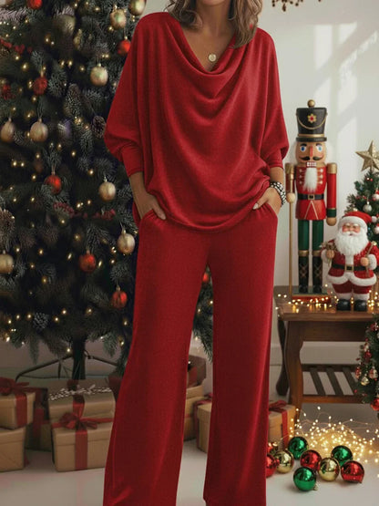 📢 60 % POPUST! 🎅 Udoben dvodelni komplet iz žameta: majica z elastičnim ovratnikom in hlače