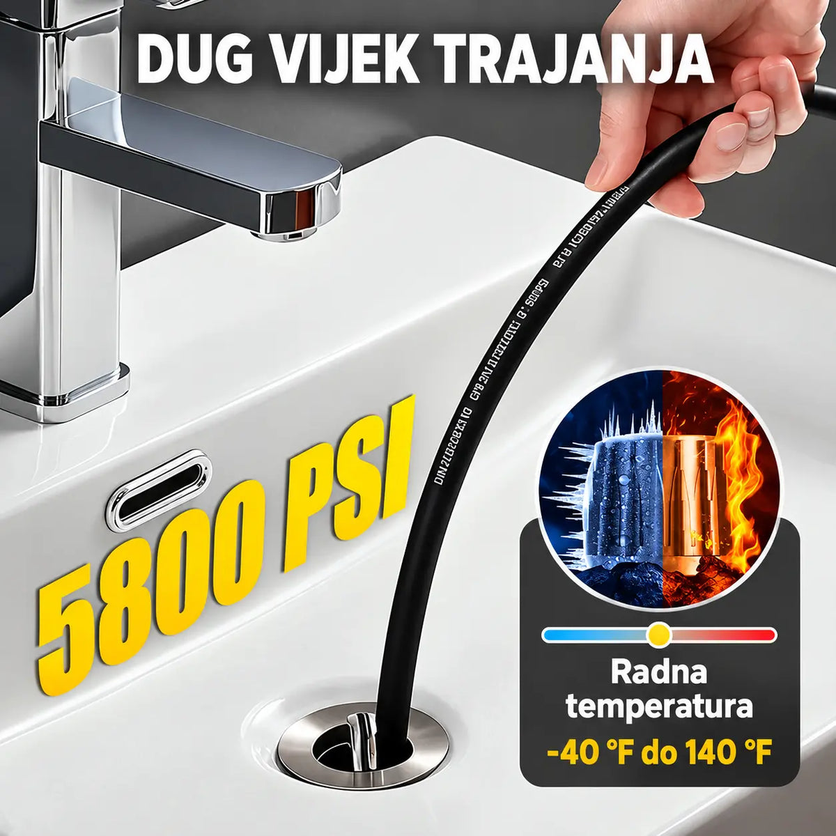 💦 SADA 50% POPUSTA! 🚿 Komplet za čišćenje odvoda 5800PSI - mlaznica i crijevo visokog tlaka za začepljene odvode/cijevi, kompatibilno s većinom perača pod tlakom 🔧📦