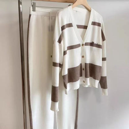 🐏👕👖Kupite 1 in dobite 1 gratis 🔥 Moderen kontrastni pleteni pulover, dvodelni komplet 【pletena jopica + dolge hlače】