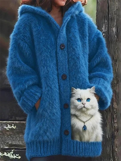 🔥🐾【descuento por tiempo limitado -50%】 Abrigo con capucha para mujer, elegante y adorable, con estampado de animales, ideal para otoño e invierno 🧥✨-E