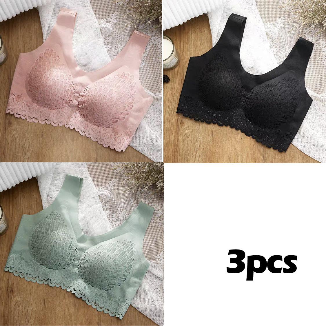 👙【Conjunto de 3 piezas】Sujetador de encaje cómodo nuevo y mejorado, adecuado para tallas grandes (49% de descuento)