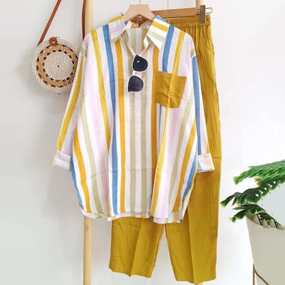 [S-5XL] 🌸 Дамски раиран ежедневен двукомплект (пролет-лято) – приятен за кожата и удобен