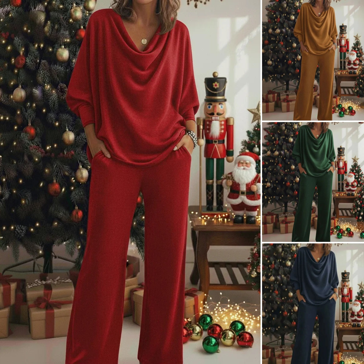 📢 60 % POPUST! 🎅 Udoben dvodelni komplet iz žameta: majica z elastičnim ovratnikom in hlače