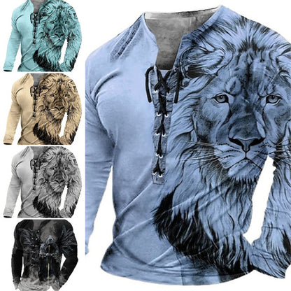 🦁🦁Muška ležerna majica dugih rukava s 3D printom