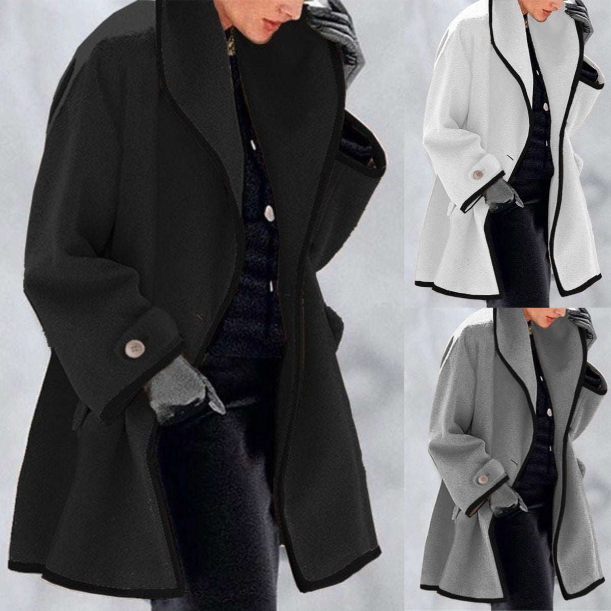 💃❄️🎀【S-5XL】Νέο φθινοπωρινό-χειμερινό πολύχρωμο παλτό από μαλλί με κουκούλα, χαλαρή γραμμή και στρογγυλεμένη λαιμόκοψη.