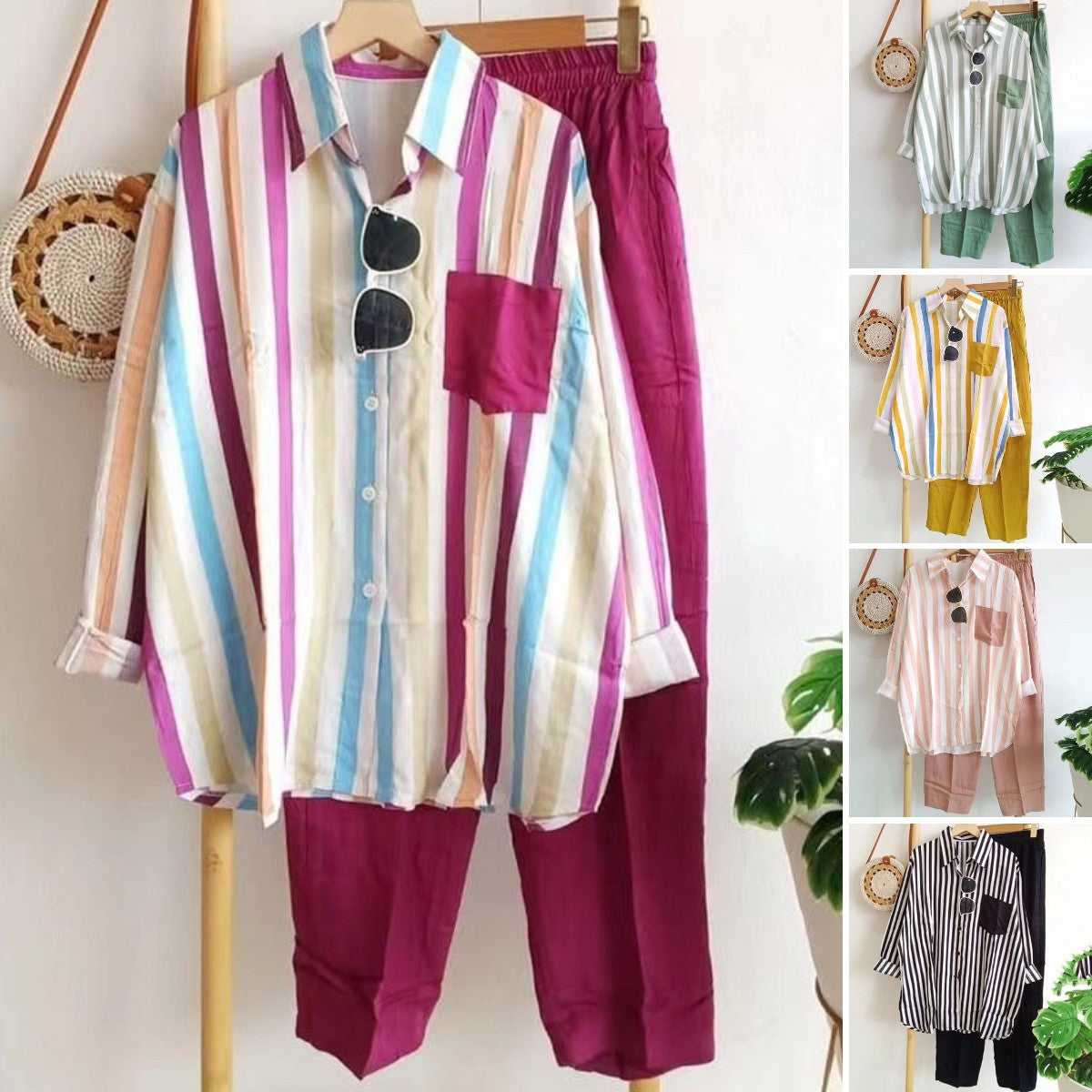 [S-5XL] 🌸 Žensko prugasto ležerno dvodijelno odijelo za proljeće i ljeto - ugodno za kožu, mekano i svestrano