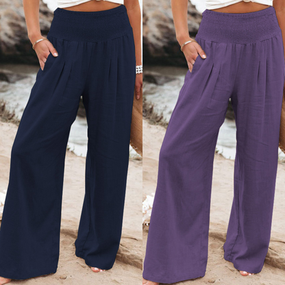 🔥🔥【s-3xl】Pantalones anchos casuales de algodón y lino de verano para mujer--3696707 