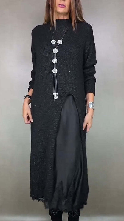 【XS-3XL】👗Nuevo conjunto de encaje, con abertura, diseño de suéter, conjunto de dos piezas vestido-suéter con tiras y abertura