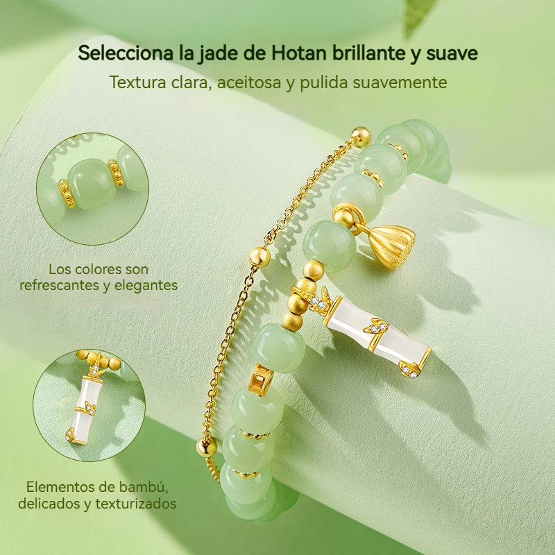 ✨🔥【Compra uno y llévate otro gratis】2 pulseras de oro 14K con jade Hetian